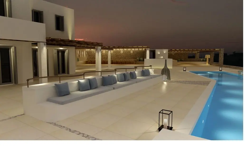 3D απεικόνιση μελέτης φωτισμού κατοικίας — βίλα στις Κυκλάδες